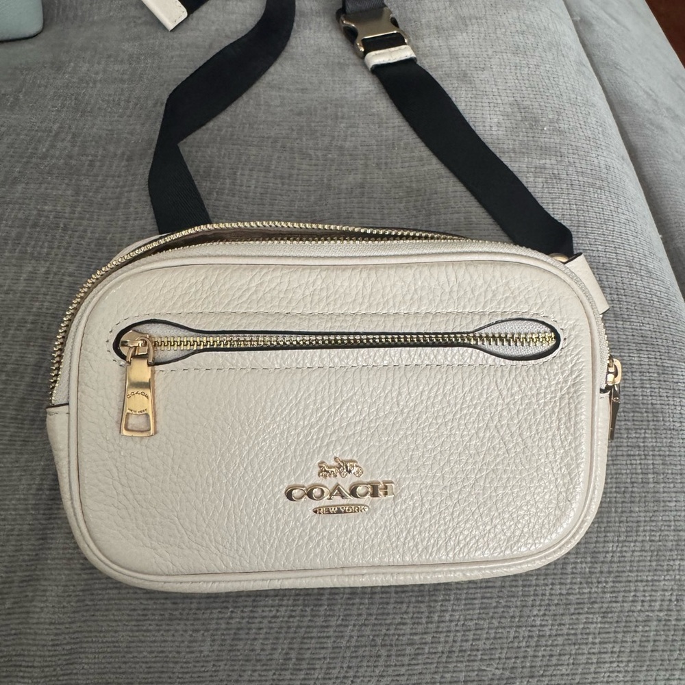 Coach Cream Leather Crossbody Bag with Black Strap
